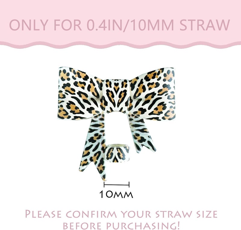 HIUSITY 3D Leopard Print Bow Straw Cover Topper for Stanley Cup,Silicone Straw Toppers for Tumbler with Handle 40oz,Cute Cat 10mm/0.4in Straws Covers Cap,Reusable Lids for Stanley Cups Accessories - Image 2